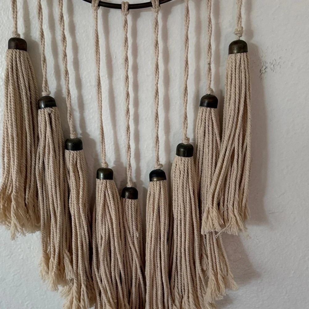Rings and Tassels Wall Decor in Brown and Cream 30”x10”
